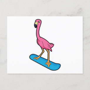 Flamingo som snowboardåkare med snowboard vykort