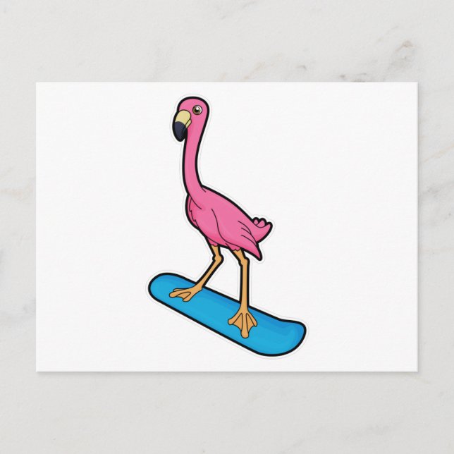 Flamingo som snowboardåkare med snowboard vykort (Framsida)