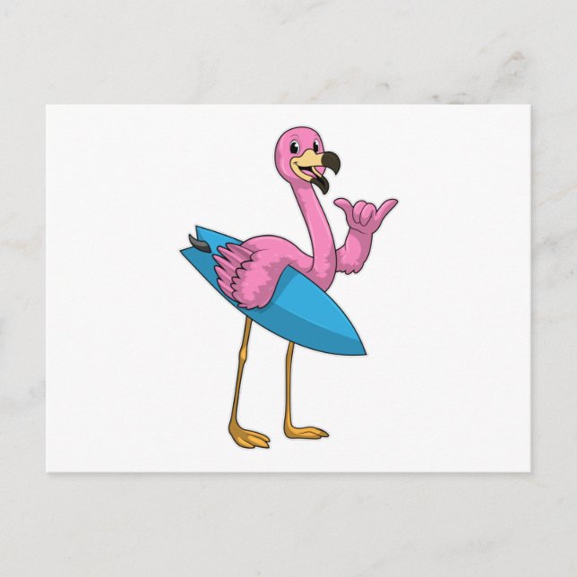 Flamingo som surfar med surfbräda vykort (Framsida)