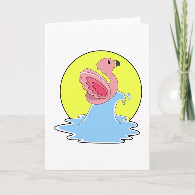 Flamingo som surfar på vatten kort (Framsida)