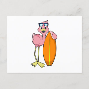 Flamingo som Surfare med Surfbräda.PNG Vykort