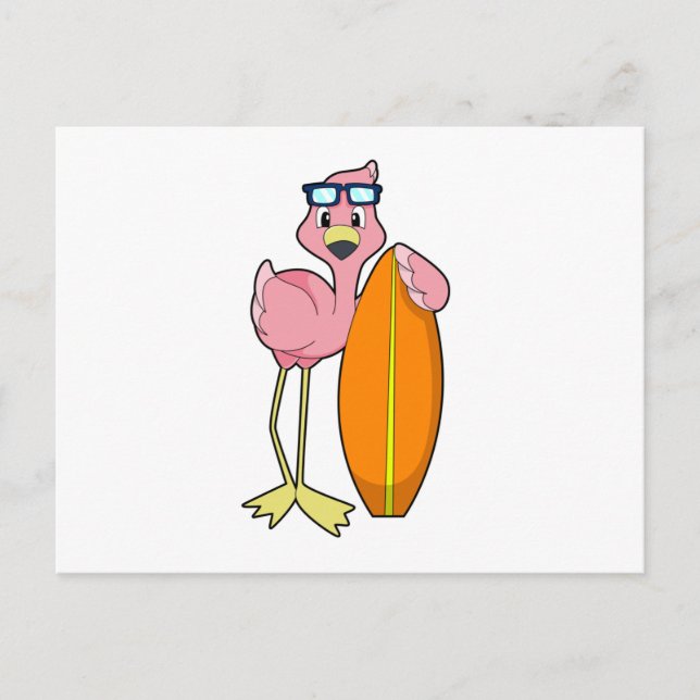 Flamingo som surfare med surfbräda.PNG Vykort (Framsida)