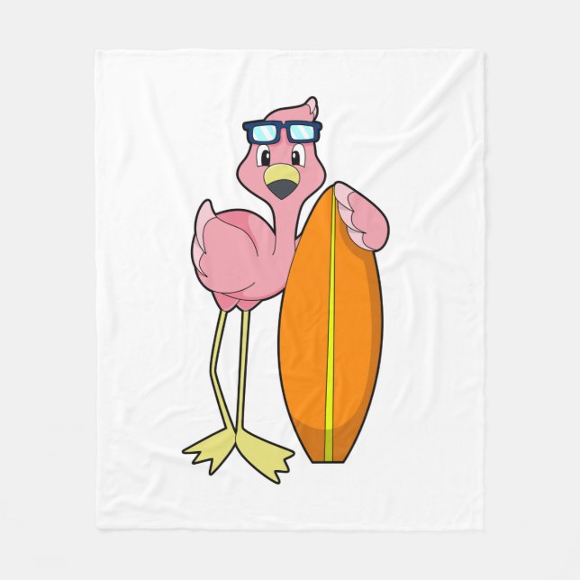 Flamingo som Surfer med Surfboard.PNG Fleecefilt (Framsidan)