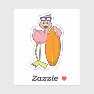 Flamingo som Surfer med Surfboard.PNG Klistermärken