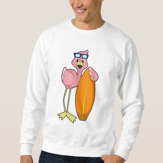 Flamingo som Surfer med Surfboard.PNG Lång Ärmad Tröja (Framsida)