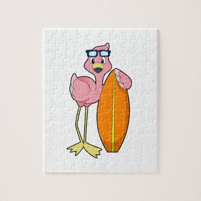 Flamingo som Surfer med Surfboard.PNG Pussel (Vertikal)