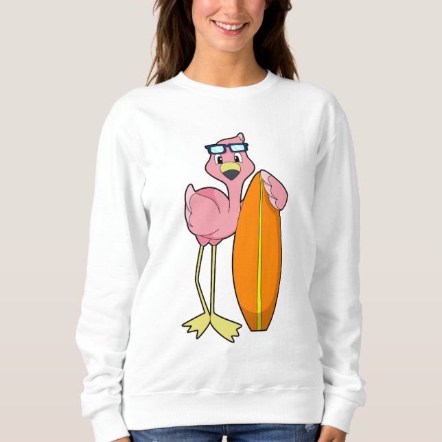 Flamingo som Surfer med Surfboard.PNG T Shirt (Framsida)