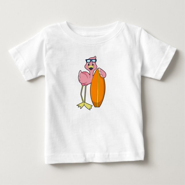 Flamingo som Surfer med Surfboard.PNG T Shirt (Framsida)