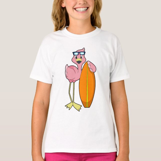 Flamingo som Surfer med Surfboard.PNG T Shirt (Framsida)