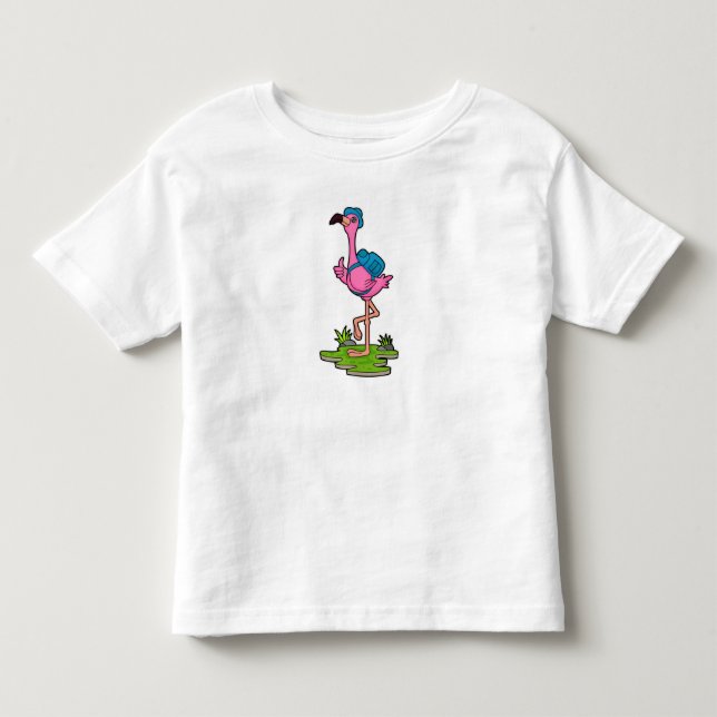 Flamingo som vandrare med ryggsäck t shirt (Framsida)