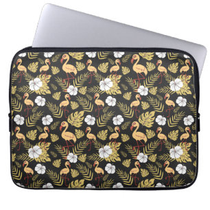 Flamingo Sömlös gult mönster och vita blommor Laptop Fodral