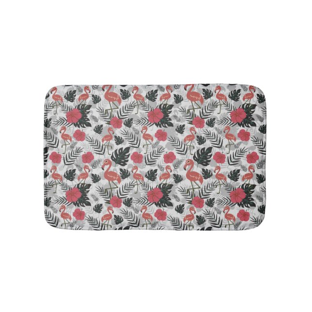 Flamingo Sömlös mönster med blommigtens bakgrund Badrumsmatta (Framsidan)