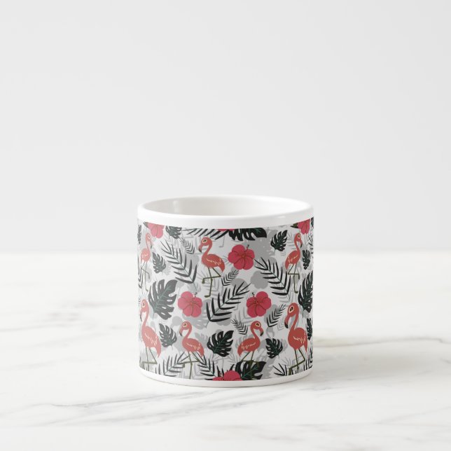 Flamingo Sömlös mönster med blommigtens bakgrund Espressomugg (Framsidan)