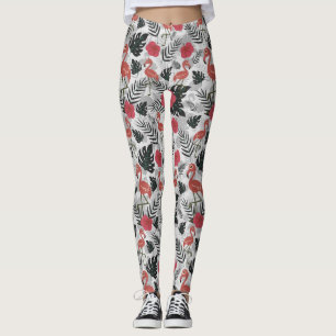 Flamingo Sömlös mönster med blommigtens bakgrund Leggings