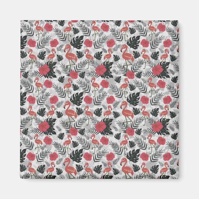 Flamingo Sömlös mönster med blommigtens bakgrund Magnet (Framsidan)