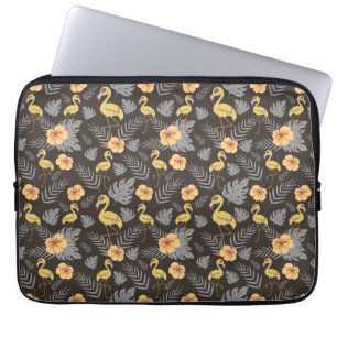 Flamingo Sömlös mönster med blommor och löv Laptop Fodral