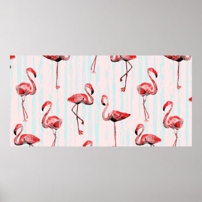 Flamingo, sömlös mönster poster (Framsidan)