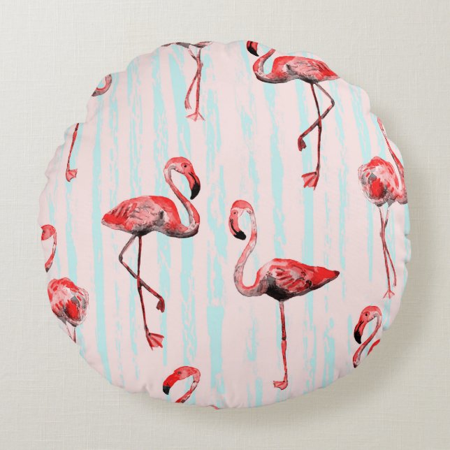 Flamingo, sömlös mönster rund kudde (Framsidan)