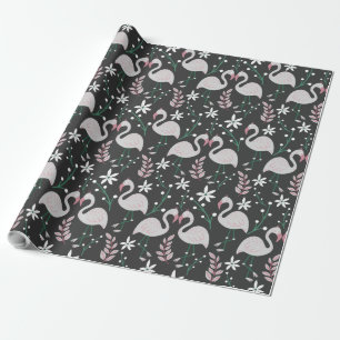 Flamingo sömlös mönster vit på mörkens bakgrund presentpapper