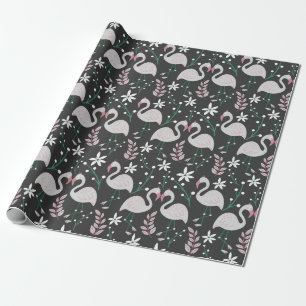 Flamingo sömlös mönster vit på mörkens bakgrund presentpapper