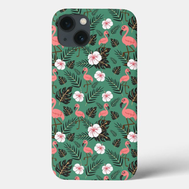 Flamingo Sömlös rosa i mönster på gröntens bakgrun (Baksida)