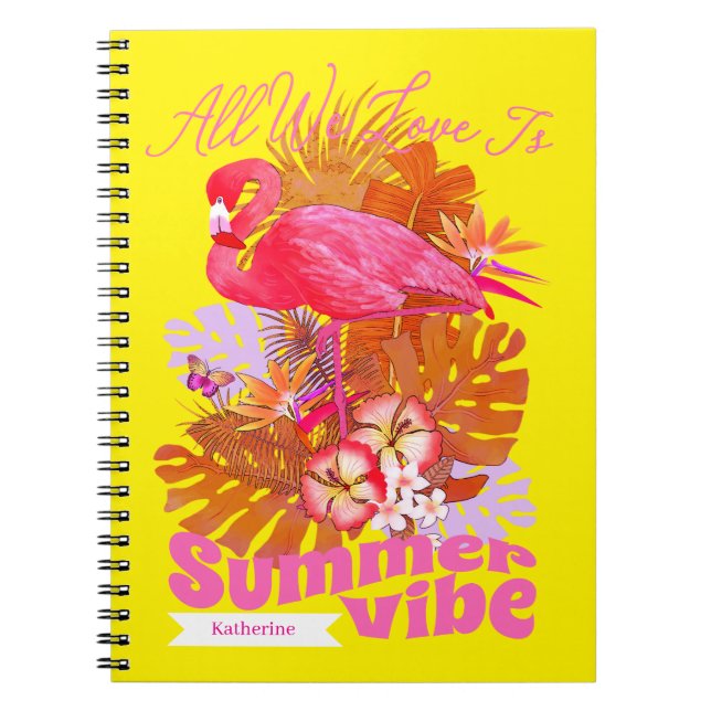 Flamingo sommar gul anteckningsbok (Framsidan)