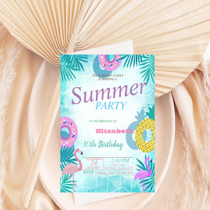 Flamingo Sommar Pool Födelsedagsfest Inbjudningar