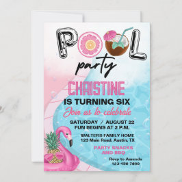 Flamingo sommar pool födelsedagsfest inbjudningar