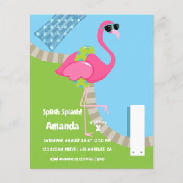 Flamingo sommar Splish Splash Barnkalas Flygblad
