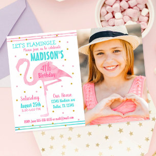 Flamingo sommar tropisk födelsedagsfoto inbjudningar