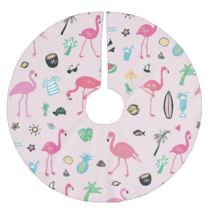 Flamingo Sommar: Vibrant Bird Mönster Julgransmatta Borstad Polyester