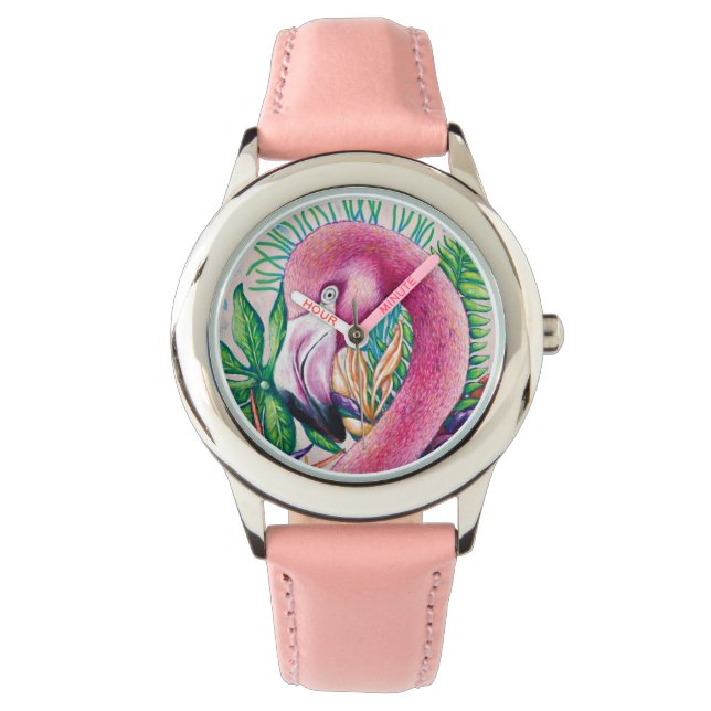 Flamingo Söt Barn Flickas Fågel eWatch Klocka (Framsida)