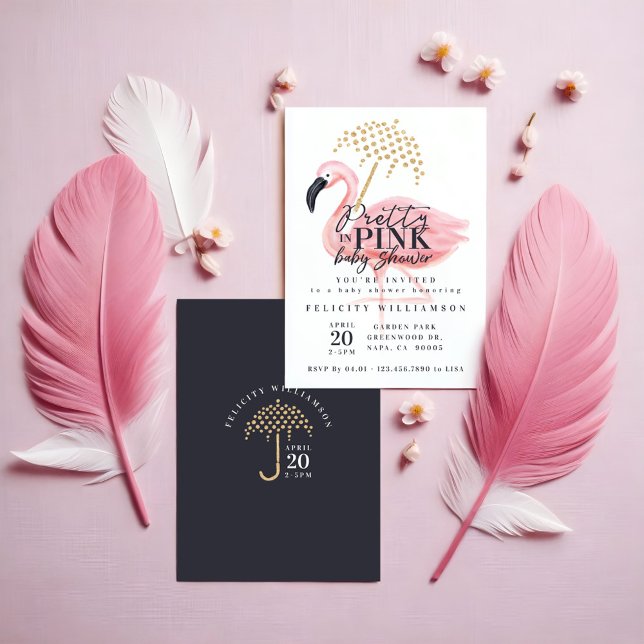 Flamingo Söt i Rosa Baby Shower-inbjudan Inbjudningar (Flamingo Pretty in Pink Baby Shower Invitation)