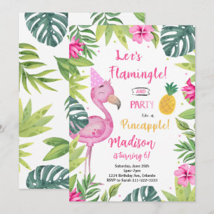Flamingo Söt i Rosa Birthday-inbjudan Inbjudningar