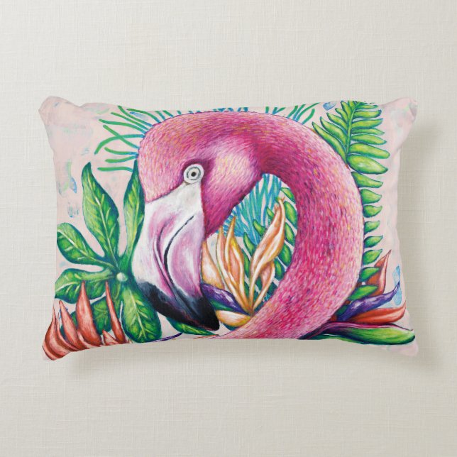 Flamingo Söt Tropisk Rosa Dekorationskudde Prydnadskudde (Framsidan)