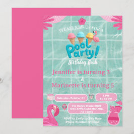 Flamingo Splash gemensam poolparty födelsedagsbar Inbjudningar