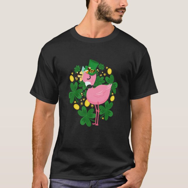 Flamingo St Patrick Day Pink Bird T Shirt (Framsida)
