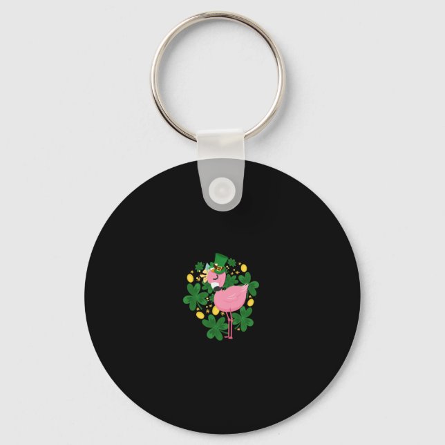 Flamingo St Patrick Day Roligt Rosa Bird Älskare G Nyckelring (Framsida)