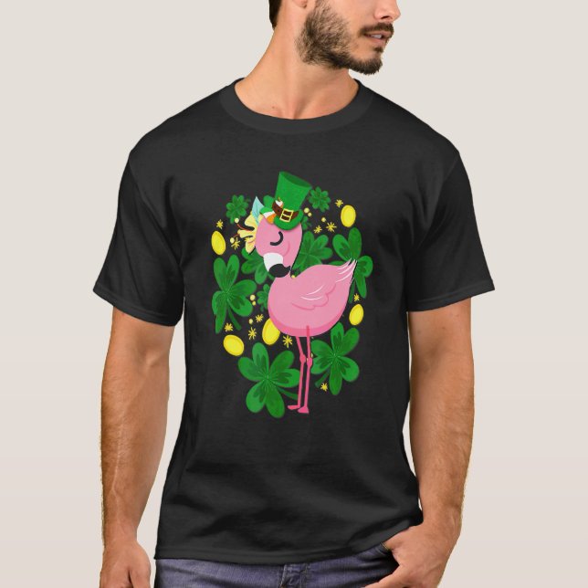 Flamingo St Patrick Day Rosa Bird T Shirt (Framsida)