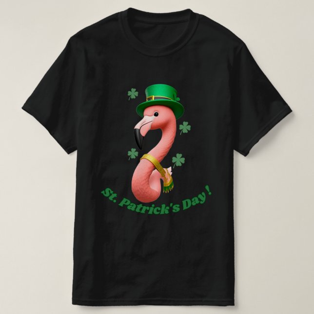 Flamingo St. Patrick's Day T-Shirt | Söt irländsk  (Design framsida)