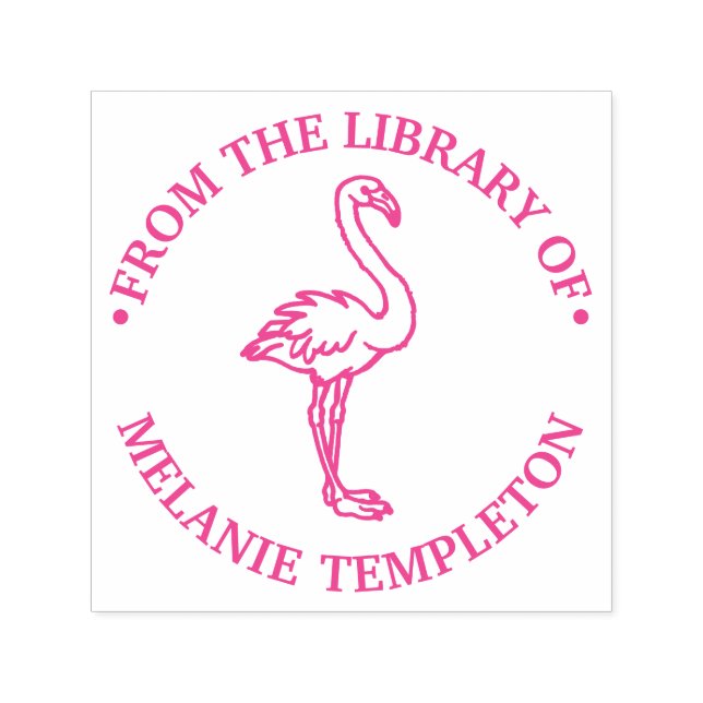 Flamingo Stående “Från bibliotek av” Namn Monogram Självfärgande Stämpel (Design)