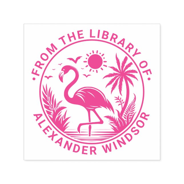 Flamingo Stående Handflatan Träd Sol Bibliotek Bok Självfärgande Stämpel (Design)
