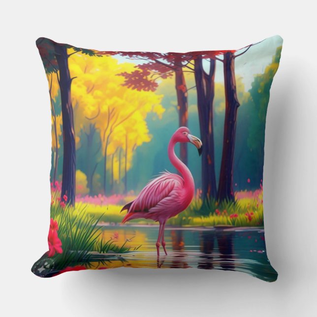 Flamingo Stående i Sjön-36547 Kudde (Framsida)