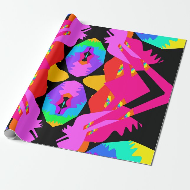 Flamingo Stänk Fractal Gift Wrap Presentpapper (Utrullad)