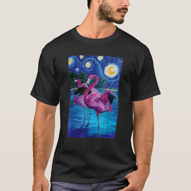 Flamingo Starry Night Flamingo Art Van Gogh Flamin T Shirt (Framsida)