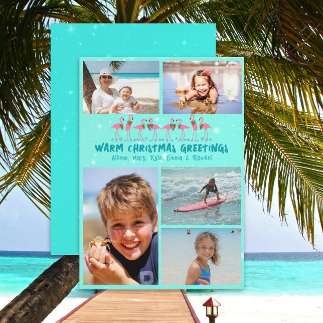 Flamingo Stjärnor Jul Foto Collage Platt Kort (Skapare uppladdad)
