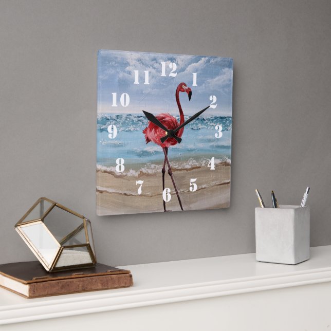 Flamingo Strand Fyrkantig Klocka (Kontor)