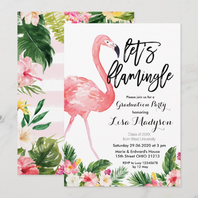 Flamingo Studentfest Inbjudan kort (Fram/baksida)