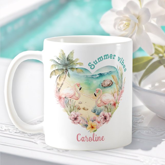 Flamingo Summer Beach Hawaii Tropical Namn Kaffemugg (Flamingo Summer Beach Hawaii Tropical Name Coffee Mug)