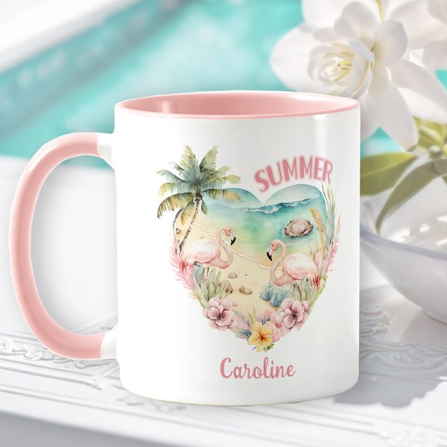 Flamingo Summer Heart Tropical Girly Namn Rosa Mugg (Flamingo Summer Heart Tropical Girly Name Pink Mug)